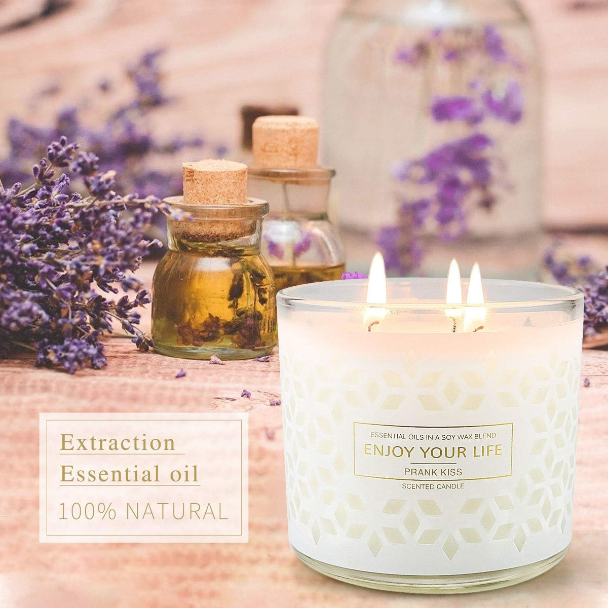 Scented Jar Candles for Home,3 Wick Aromatherapy Large Candles,250 Hours 29 Oz Soy Wax Lavender Stress Relief Candles Mother&
