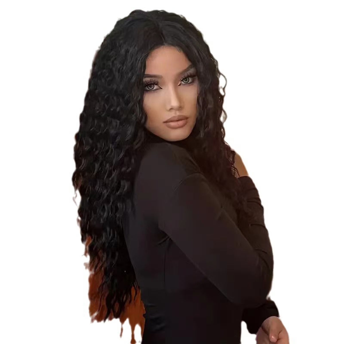 13X4 Lace Front Wig Human Hair - Brazilian Water Wave 26" Glueless Pre-Plucked Wig, 180 Density, Natural Black, Adjustable Straps &amp; 4 Combs, No Shedding, Can Be Dyed &amp; Styled