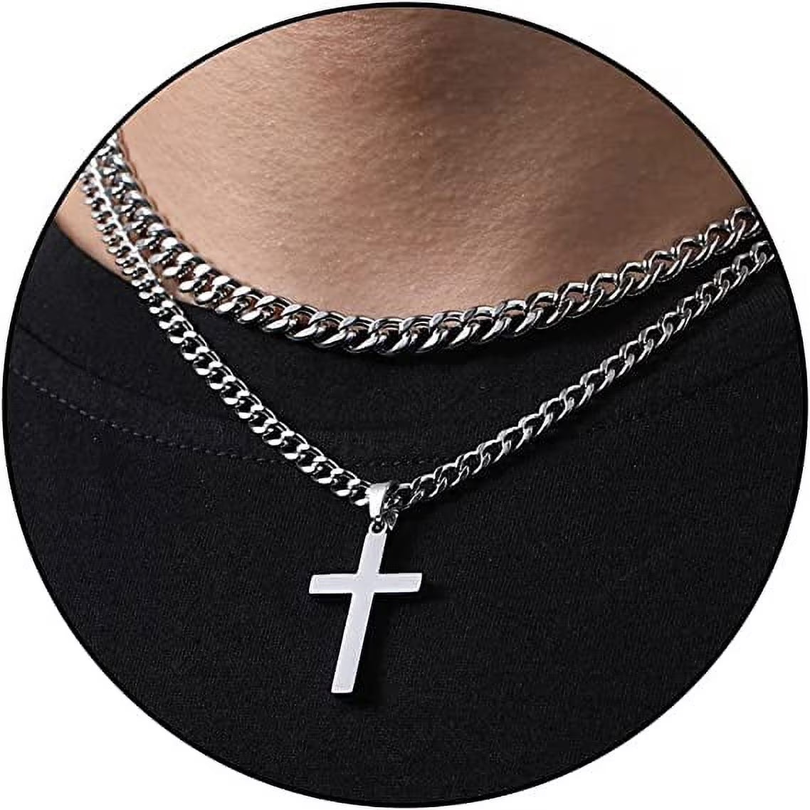 2025 Graduation Gifts for Him Teenages Teen Boyfriend Brother Son Grandson Graduates Silver Cross Necklace Pendant Chain Set Catholic Religious Christian Jewelry Gifts Ideas Age