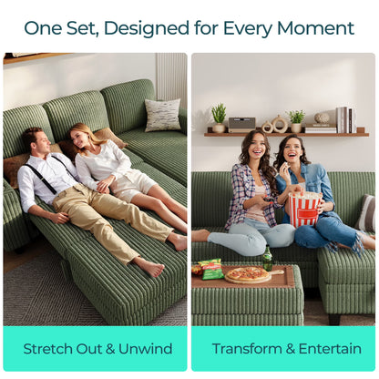 3 Seaterss Sectional Couches for Living Room, Sofa Bed with Storage Seat, Pull Out Couch Bed with Storage Ottoman, Dark Green