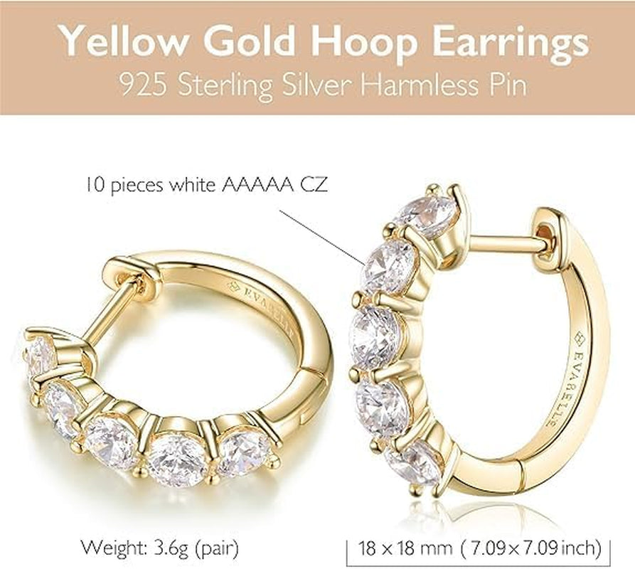 Gold Hoop Earrings for Women 14K Real Gold Plated Cubic Zirconia Diamond Hoop Earrings Huggie Hoop Earring Women Earrings Earring for Men 925 Sterling Silver Post Hypoallergenic