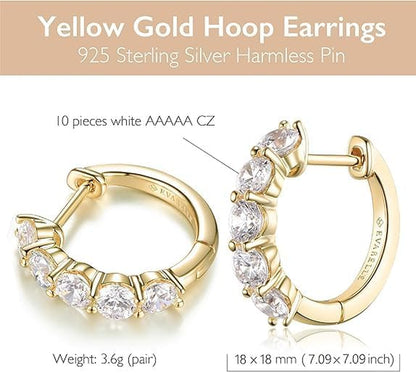 Gold Hoop Earrings for Women 14K Real Gold Plated Cubic Zirconia Diamond Hoop Earrings Huggie Hoop Earring Women Earrings Earring for Men 925 Sterling Silver Post Hypoallergenic