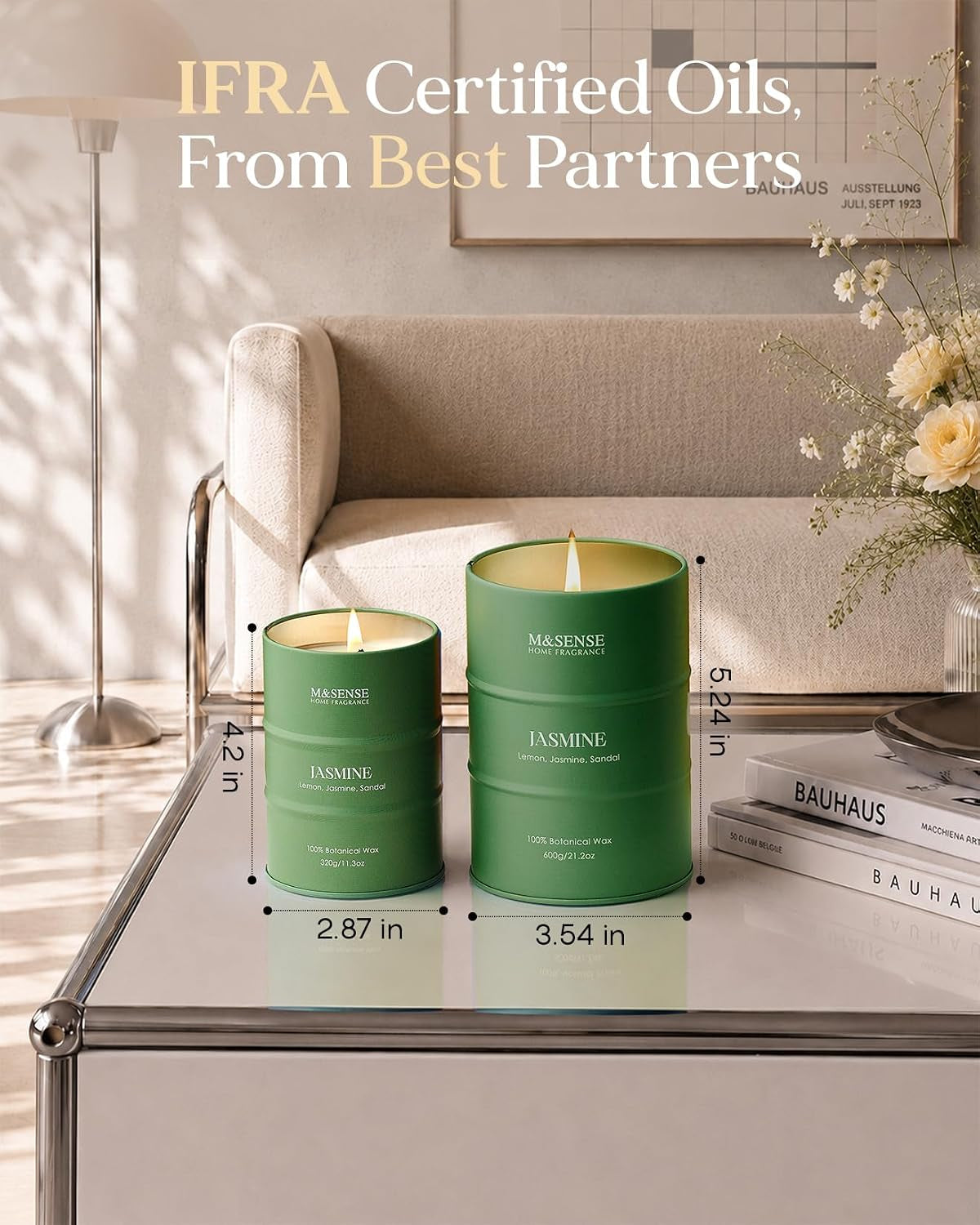 Jasmine Scented Candles Natural Non Toxic, Aromatherapy Candle for Stress Relief Meditation Relaxing, Housewarming Gifts for Women Men, 11.3Oz 70 Hour Long Burning