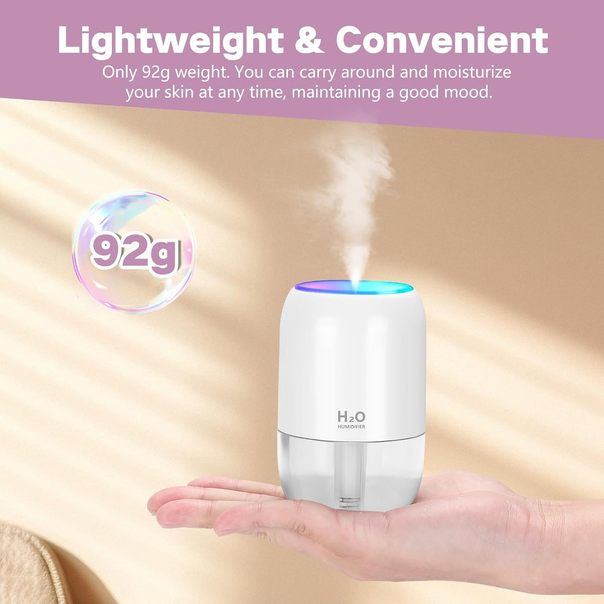 Mini Humidifiers for Bedroom, 200Ml Small Humidifier for Home Plant, Room Humidifiers for Bedroom Auto Shut-Off for Car Office Desktop, Gray White