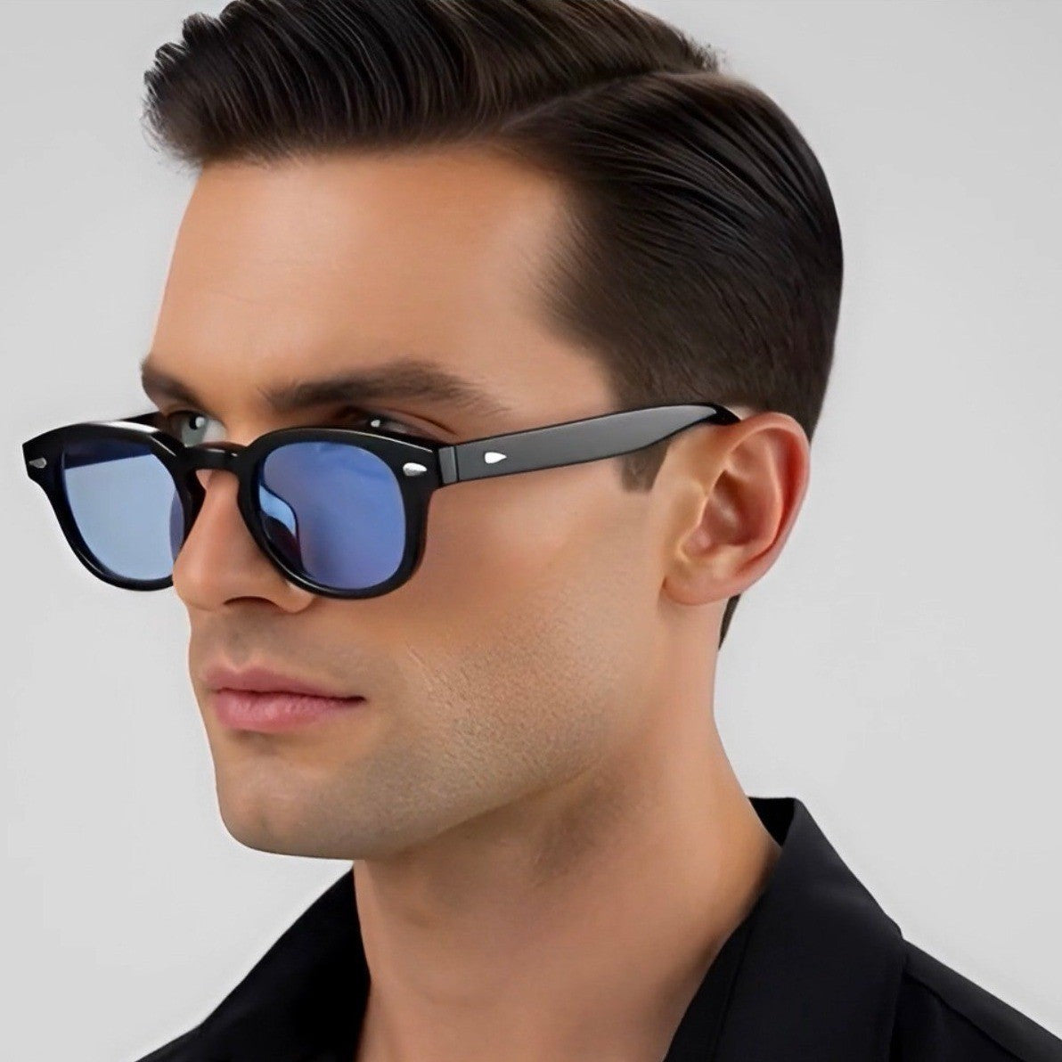 Blue Lens Sunglasses round Frame Retro Style Men&