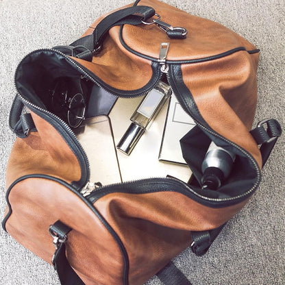 PU Leather Travel Holdall Tote with Adjustable Shoulder Straps Brown Detachable Straps, Rust Resistant Hardware, Portable Messenger Style, for Gym and Daily Use