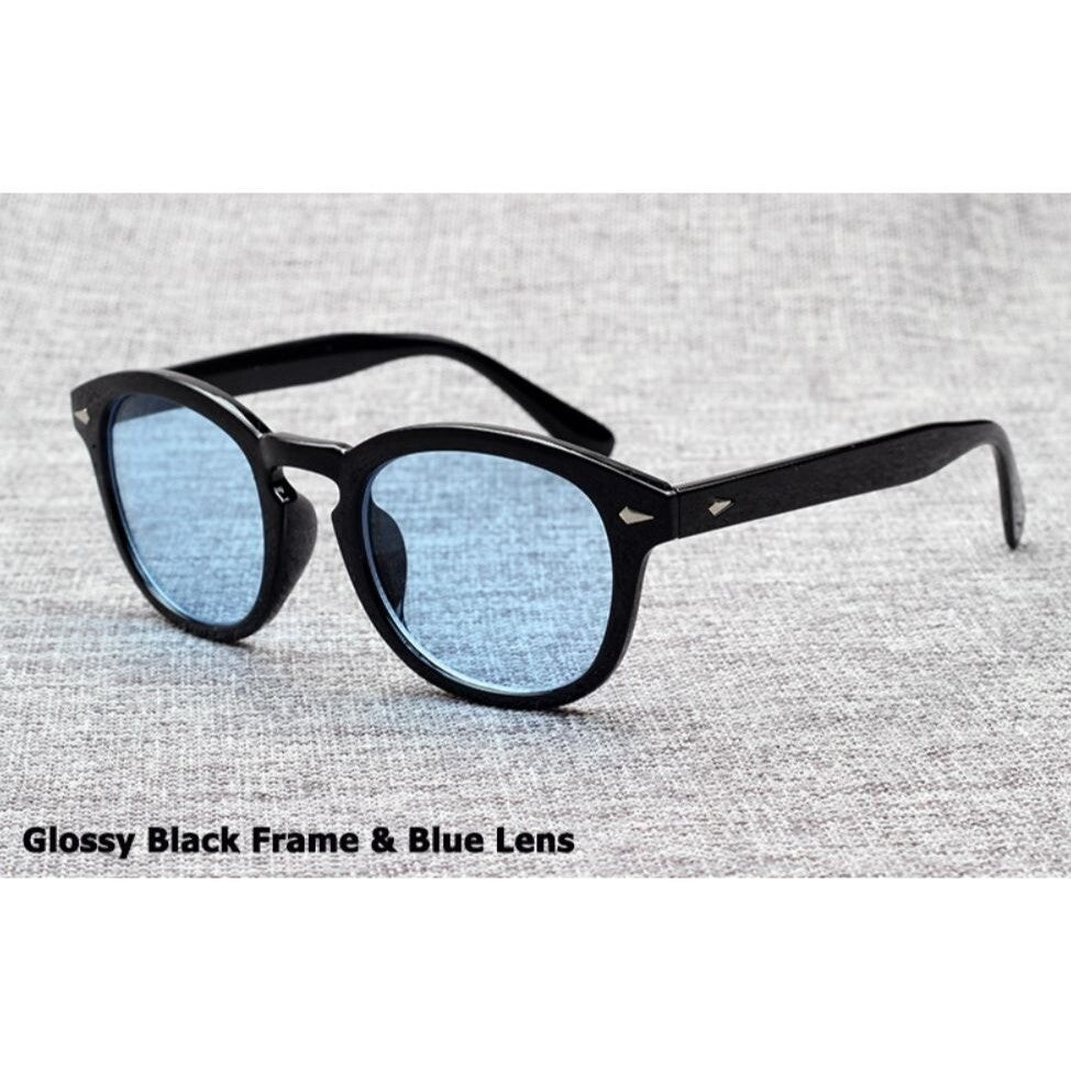Blue Lens Sunglasses round Frame Retro Style Men&