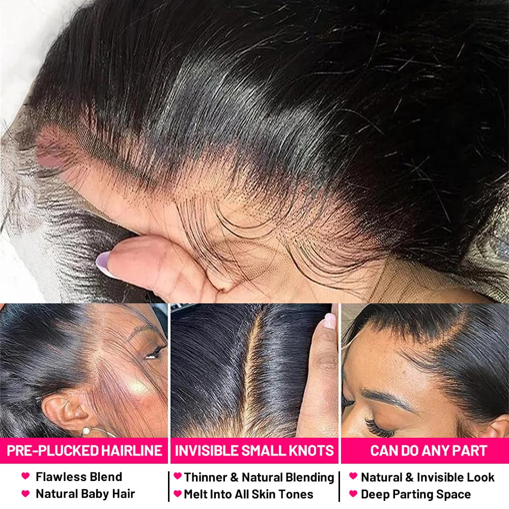 Wigs Human Hair Straight Lace Front Human Hair Wig Pre Plucked 13X4 HD Transparent 36 Inch Lace Frontal Straight Human Hair Wigs for Women with Baby Hair Glueless Natural Black