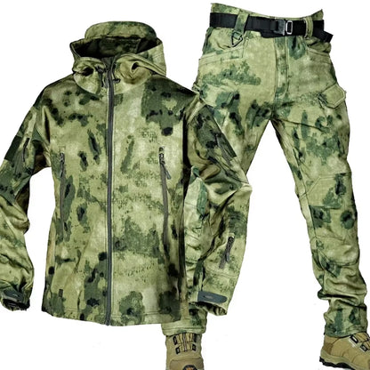 NEW Camo Fleece Warm Sets Winter Soft Shell Tactical Jacket Cargo Pant Outdoor Multi-Pocket Waterproof Hunting Suit