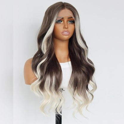 Ombre Brown Platinum Blonde Wavy Synthetic Lace Front Wig 24IN