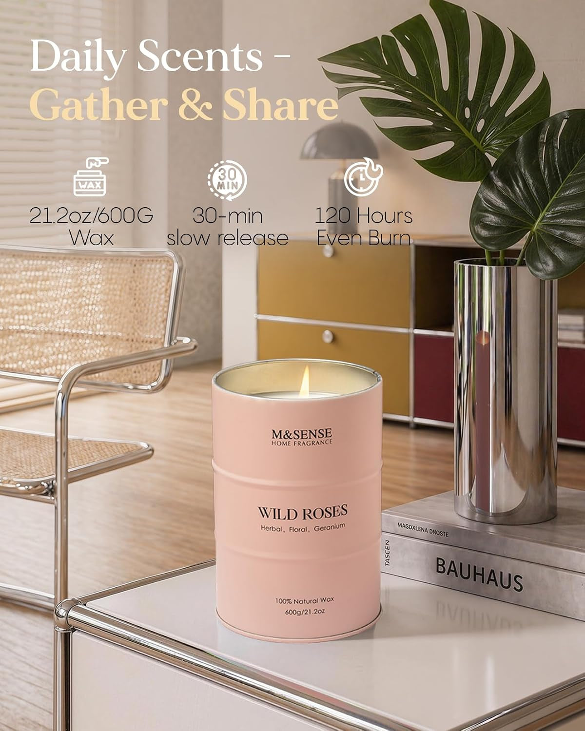 Wild Rose Scented Candle, Large, 21.2Oz,Natural Soy Wax