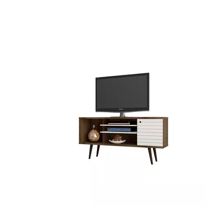 Liberty 53.14 In. Rustic Brown and White TV Stand Fits Tvs up to 50 In. with Storage Doors and Cable Management