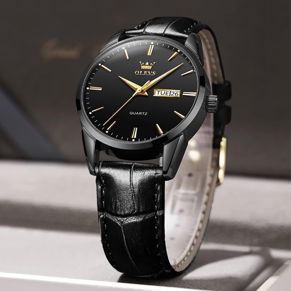 Brown Mens Leather Watch Dress Casual Day Date Quartz Wrist Watch