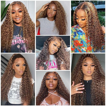 13X6 Highlight Ombre Deep Wave Lace Front Wigs Human Hair Honey Blonde Wig