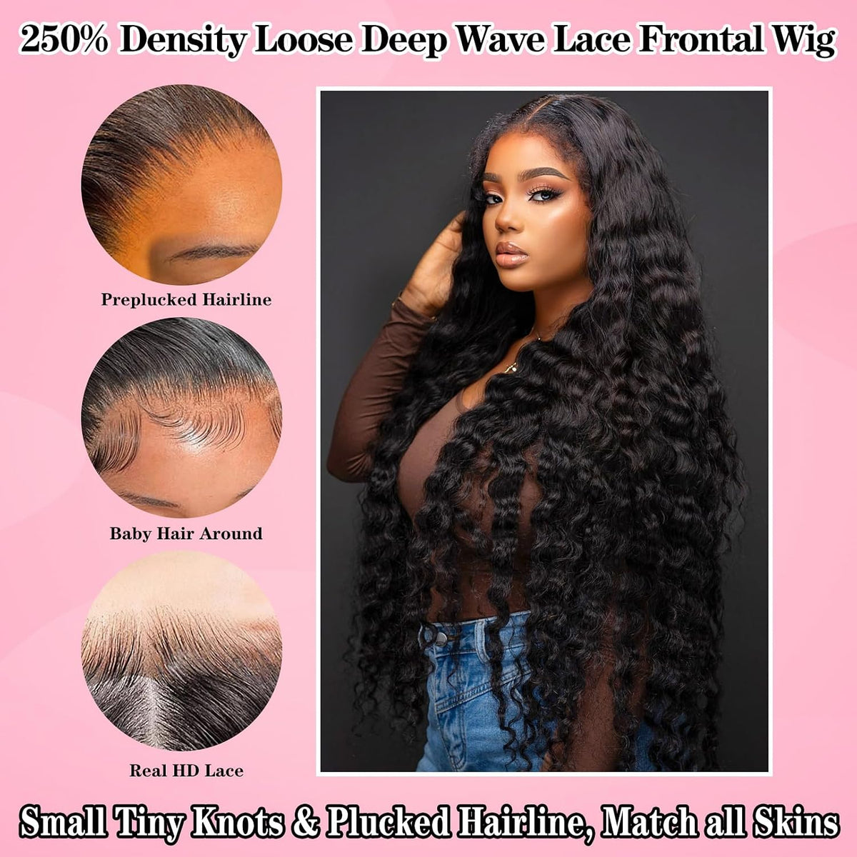 28 Inch 250% Density HD Lace Front Wigs Human Hair Loose Wave 100% Real Human Hair 15A Full 13X4 Large Lace Loose Deep Wave Wig Pre Plucked No Synthetic No Tangle No Shedding Triple Lifespan 3X