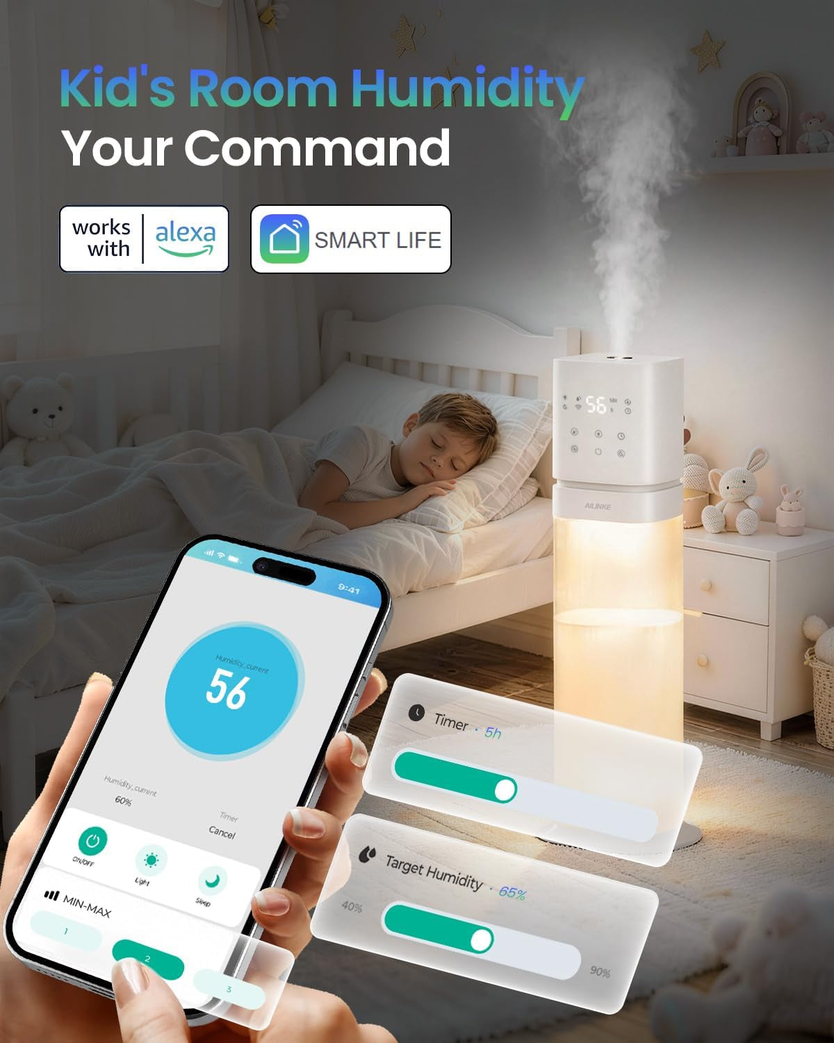 Humidifiers for Bedroom 2.1Gal/8L, Smart Humidifier for Large Room