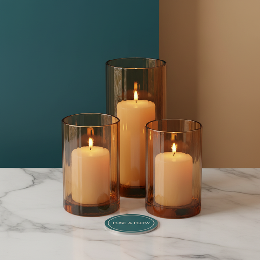 Fuse Amber Glass Candle Holders